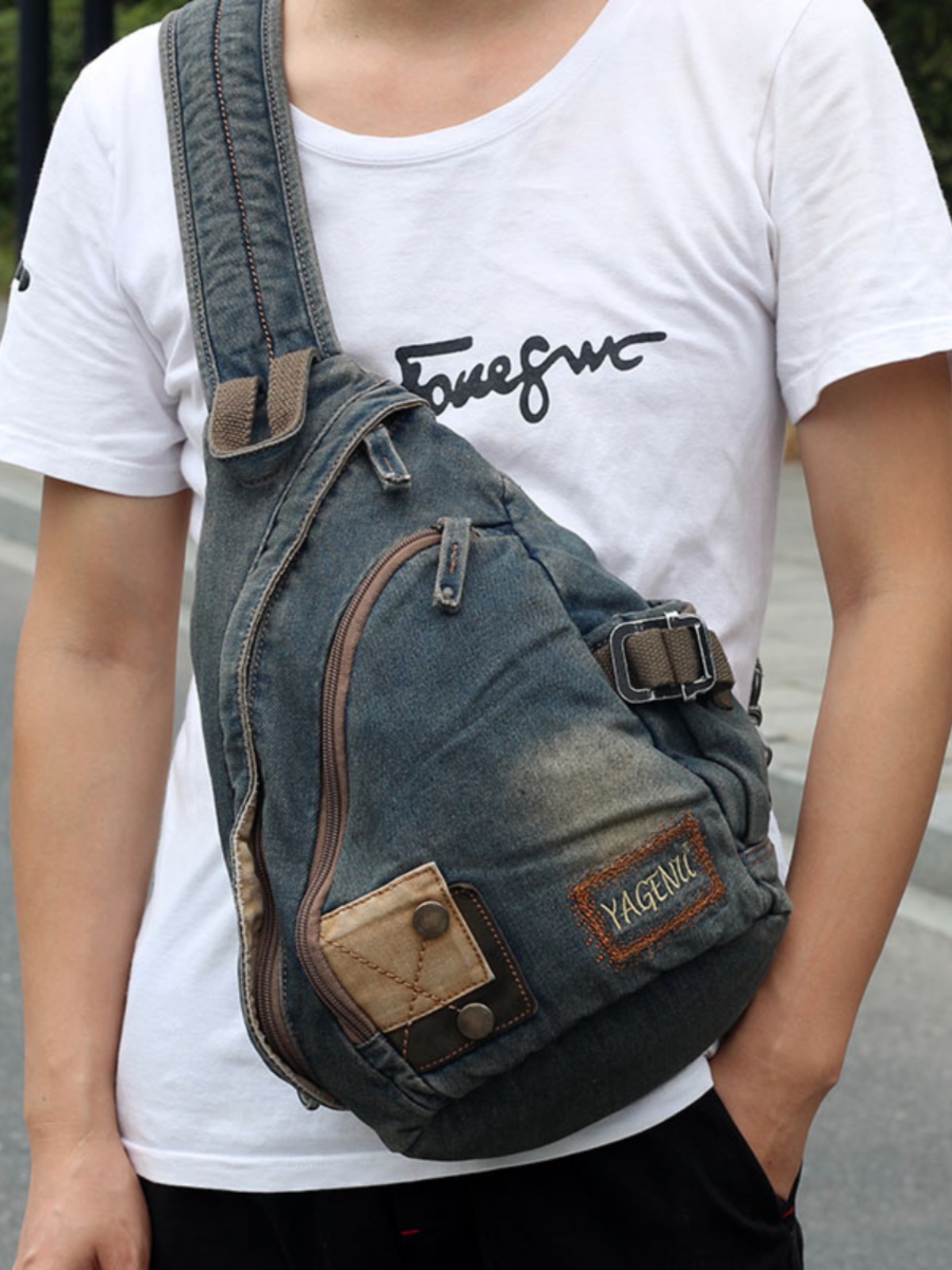 Retro Vintage Korean Fashion - Bolsa Transversal Retrô de Jeans Unissex,