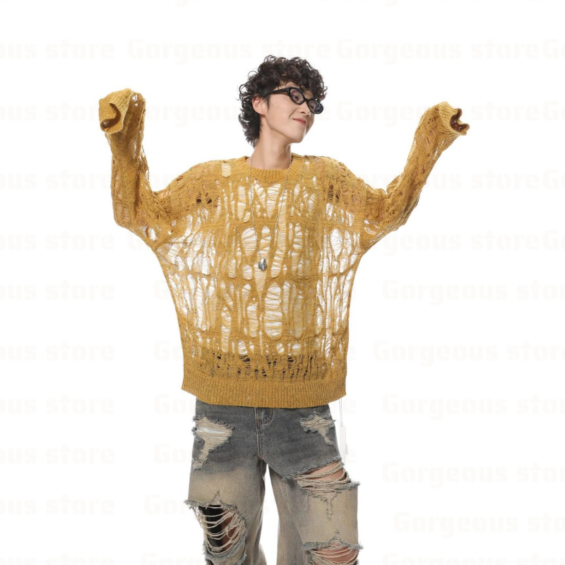 Vintage Fashion In Japan - Suéter de malha vintage rasgado com