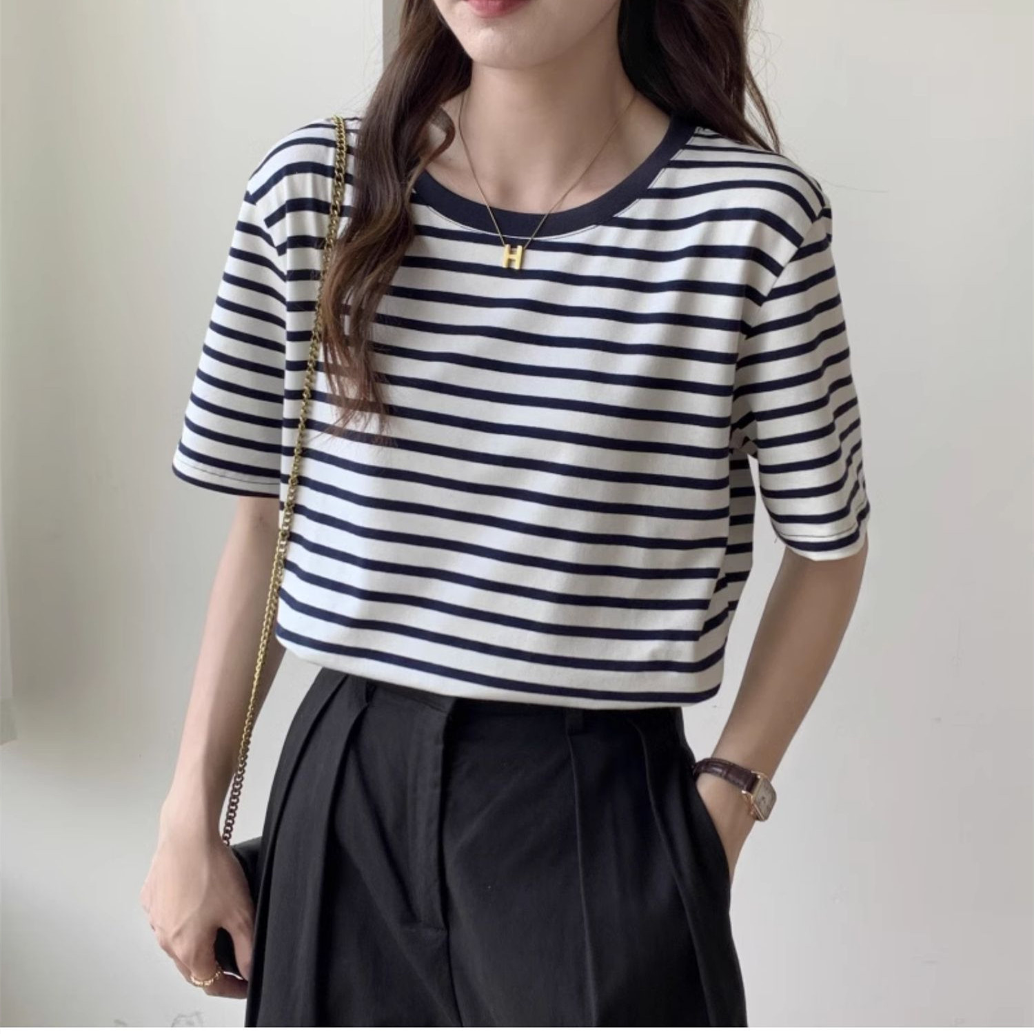 Retro Vintage Korean Fashion - Camiseta Vintage Listrada Feminina, Moda Retro