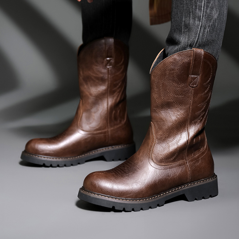 Vintage Fashion De - Moda masculina botas de cowboy novo