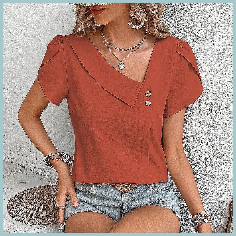 Vintage Fashion For Women - Blusa Vintage de Cor Sólida para