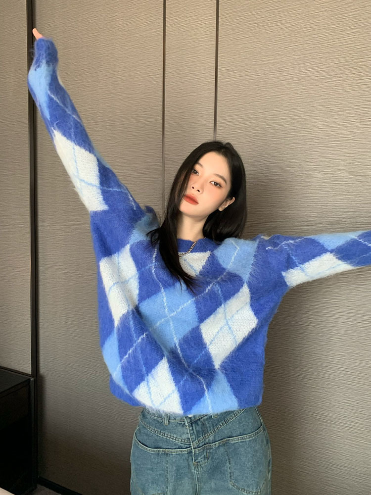 Moda coreana xadrez camisola o - Retro Vintage Korean Fashion avaliação e preço