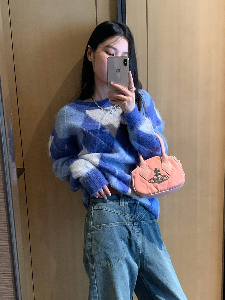 Moda coreana xadrez camisola o - Retro Vintage Korean Fashion avaliação e preço