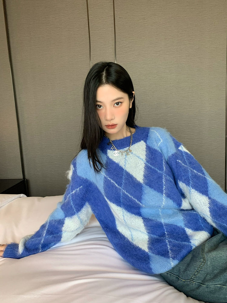 Moda coreana xadrez camisola o - Retro Vintage Korean Fashion avaliação e preço