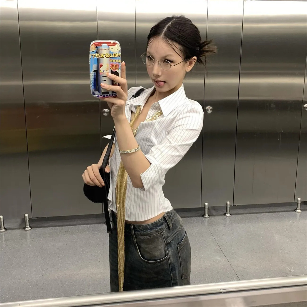 Camisa Listrada Feminina Casua - Retro Vintage Korean Fashion avaliação e preço