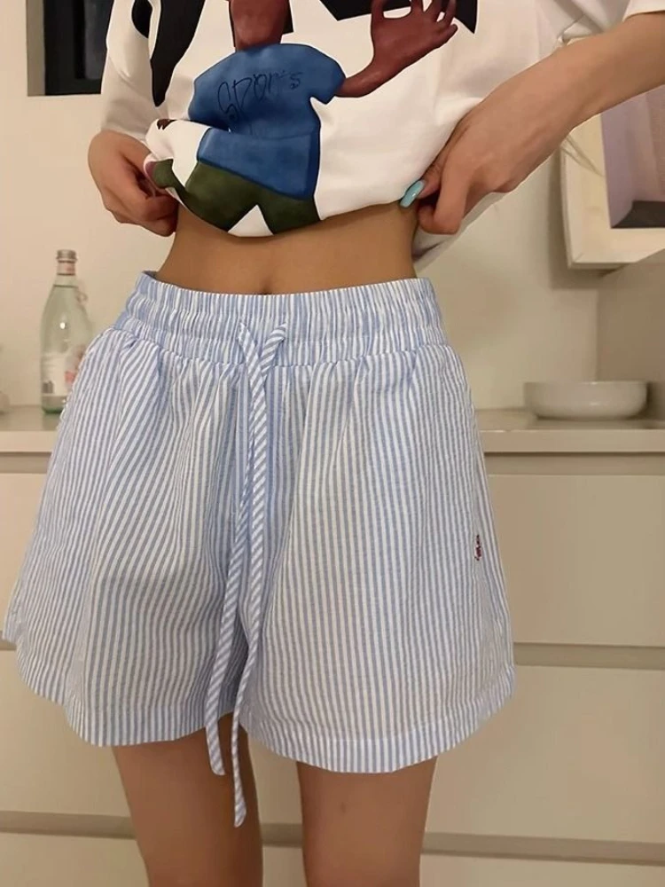 Y2k listrado shorts feminino o - Retro Vintage Korean Fashion avaliação e preço