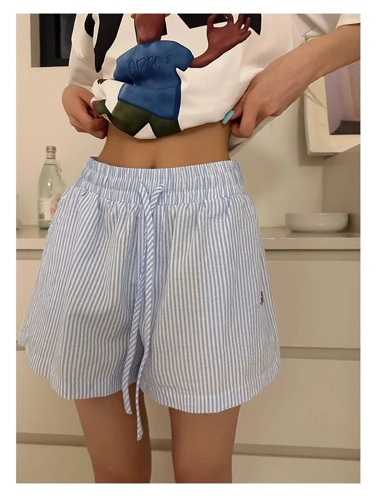 Y2k listrado shorts feminino o - Retro Vintage Korean Fashion avaliação e preço