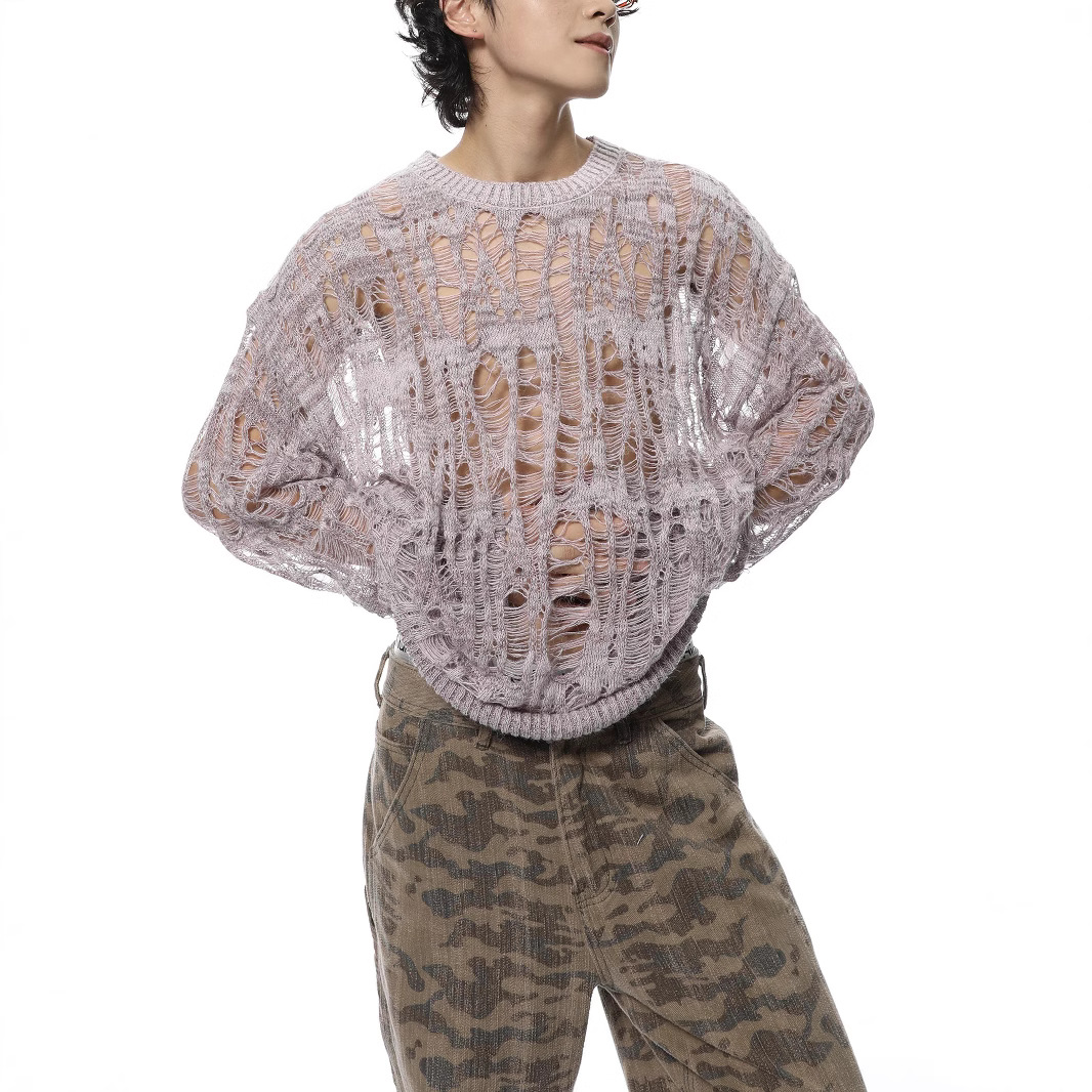 Suéter de malha vintage rasgad - Vintage Fashion In Japan avaliação e preço