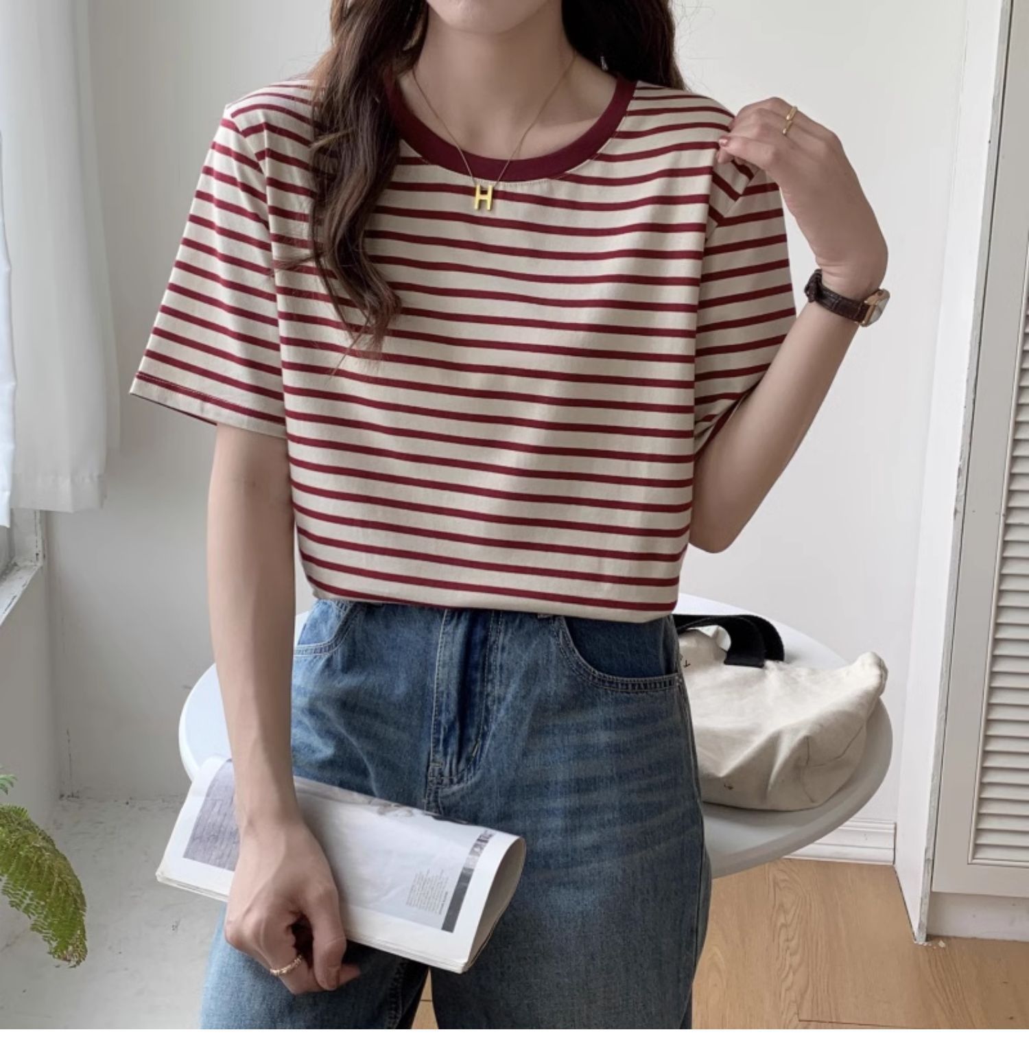 Camiseta Vintage Listrada Femi - Retro Vintage Korean Fashion avaliação e preço