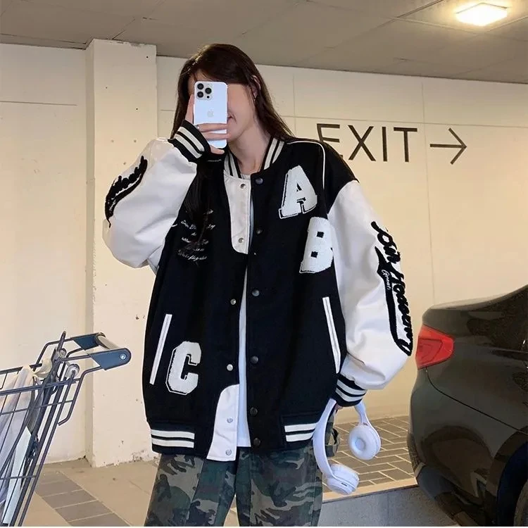 Y2k jaqueta bomber de lã de co - Varsity Jacket Wool avaliação e preço