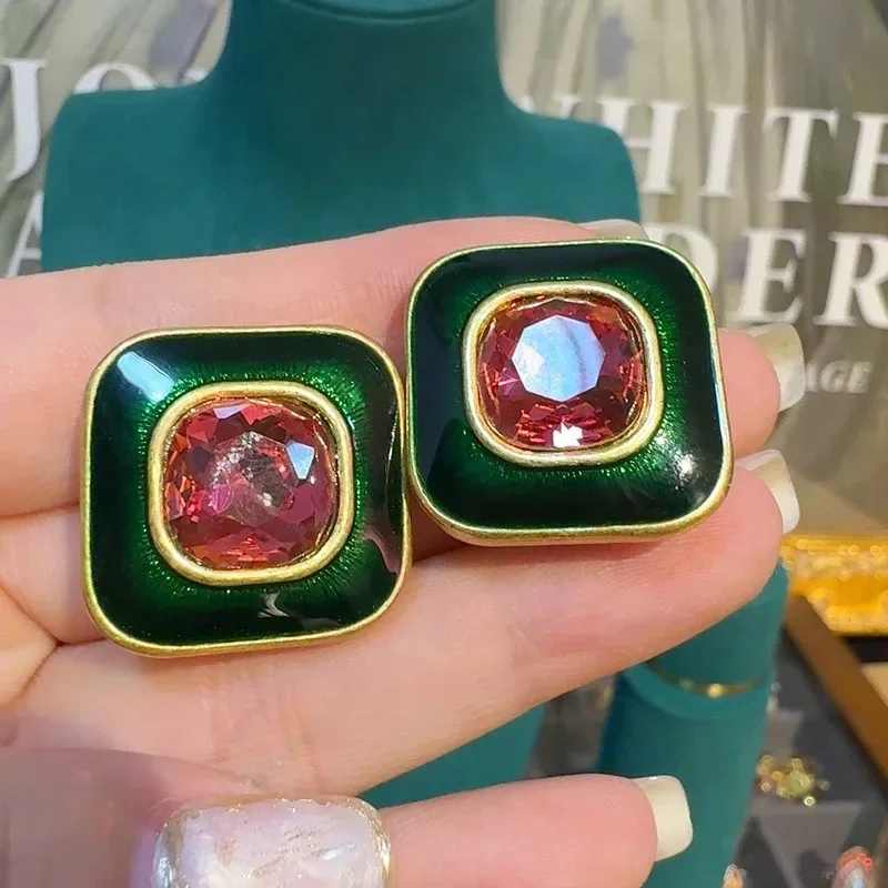 Brincos quadrados de cristal v - Retro Vintage Korean Fashion avaliação e preço
